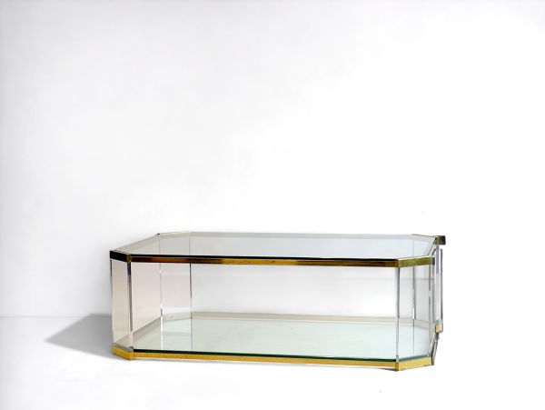 Maison Jansen (attr. à) - Table basse en laiton et verre.