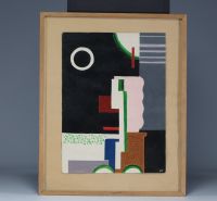 Karel MAES (1900-1974) Gouache moderniste géométrique, monogrammé KM, provenant de la famille Suzanne Van Damme