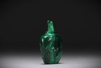 China - Malachite snuffbox decorated with fish and ducks