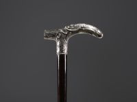 Art Nouveau cane in sterling silver with a snake motif in the branches, hallmarked 800.