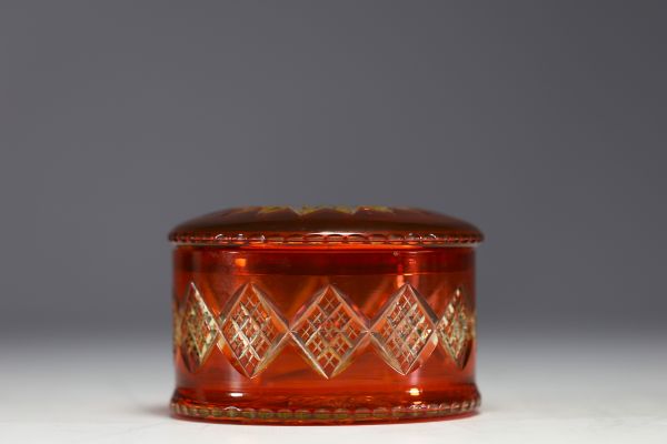 Val Saint Lambert - Uranium-lined cut red crystal covered box.