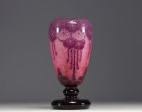 CHARDER Le Verre Français - Acid-etched multi-layered glass vase, rose hip design, signed.