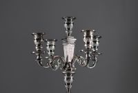 Pair of solid silver candlesticks, five points of light, hallmarks (three diamonds) on the base.