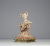 China - ‘Lute player’ Polychrome terracotta, Tang dynasty (?)