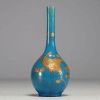 Japan - Glazed ceramic soliflore vase decorated with gold ibises on a blue background, Meiji period.