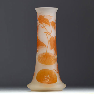 Émile GALLÉ (1846-1904) Acid-etched multi-layered vase decorated with orange flowers, signed.