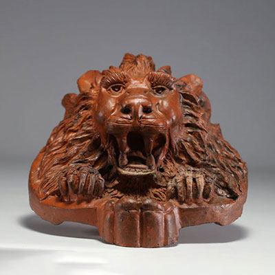 Terracotta lion's head from the front of a manor house, 19th century.