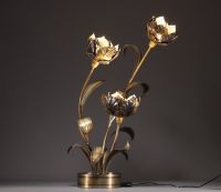 Maison Jansen - Imposing floral floor lamp in patinated brass, circa 1970.