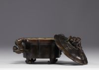 China - bronze perfume burner decorated with fantastic animals, Kangxi mark.