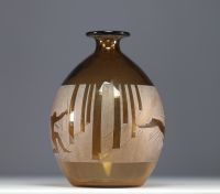 A large Art Deco vase with acid-etched decoration of archers and antelopes, signed Berlys circa 1925.