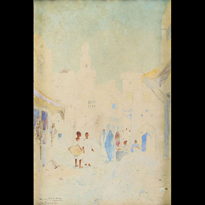 Nestor OUTER (1865-1930) ‘La rue Abdel Kader à Alexandrie’ Watercolour, signed and dated 1910.