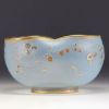 DAUM Nancy - Four-lobed acid-etched glass bowl with enamelled wild strawberry decoration, signed below.