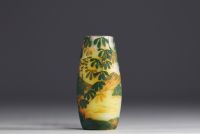 DEVEZ - Camille Trutié de Varreux (1872-1942) Acid-etched multi-layered glass vase with country decor, signed.