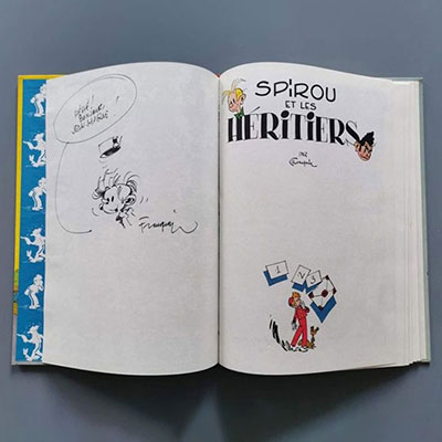 André FRANQUIN (1924-1997) Dedication in Indian ink in the album ‘Spirou et les Héritiers’ approx. 15 x 20 cm