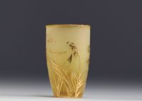 DAUM Nancy - Small talking vase ‘En votre Honneur’ in acid-etched glass enhanced with gold decorated with lily of the valley flowers, signed.