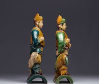 China - pair of ridge tiles depicting celestial figures, Qing dynasty.