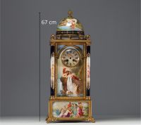 VIENNA - Imposing architectural clock in the form of a temple surmounted by a dome, polychrome porcelain with antique-style figures, bronze mounting.