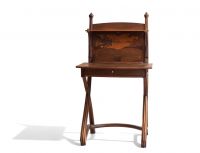 Louis MAJORELLE (1859-1926) Walnut desk, fruitwood veneer, bronze lock and key.