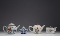 China - Set of four polychrome porcelain teapots, 18th century.