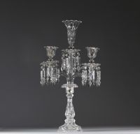 Val Saint Lambert - Candelabra with pendants, foot decorated with hearts.