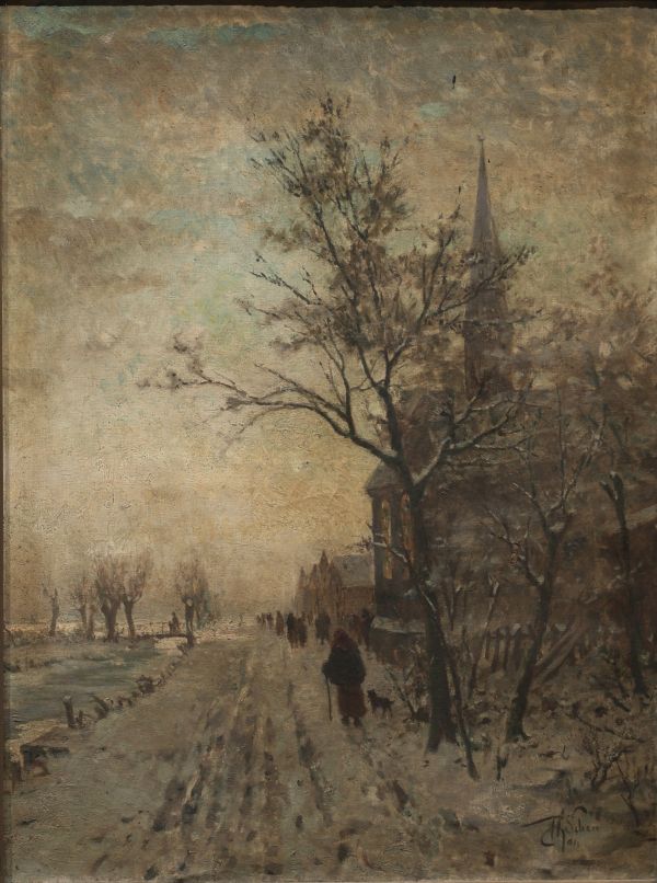 Henri VAN SEBEN (1825-1913) ‘On the way to church’ Oil on canvas, signed.