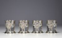 Set of solid silver saltcellars and mustard pots, French work from the 19th century.