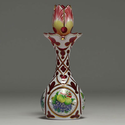 Overlay crystal decanter and stopper decorated with flowers, Napoleon III period