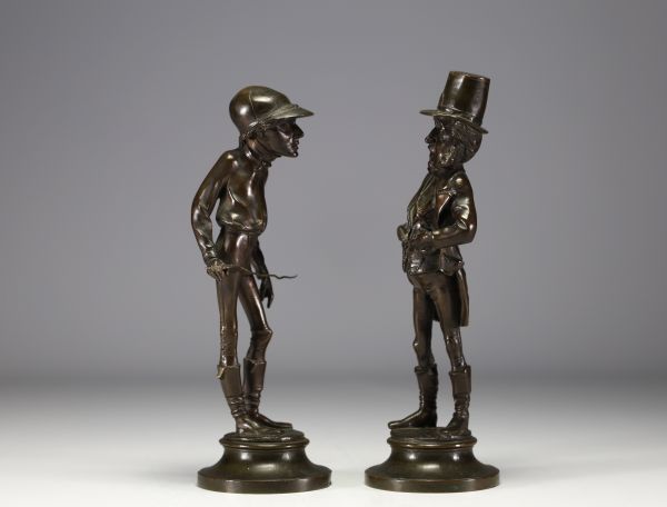 Émile GUILLEMIN (1841- 1907) Pair of bronze grotesque figures in the Daumier style.