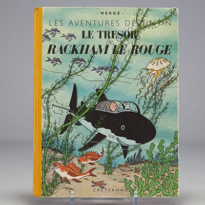 Les Aventures de Tintin - Le Trésor de Rackham le Rouge - 1st colour edition 1945, 4th plate A24, dark blue endpapers, yellow spine.