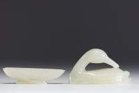 China - Small white jade box representing a duck.