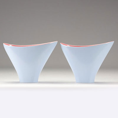 (2) VILLEROY & BOCH Septfontaines, deux vases en gris et rose à l'intérieur en faïence