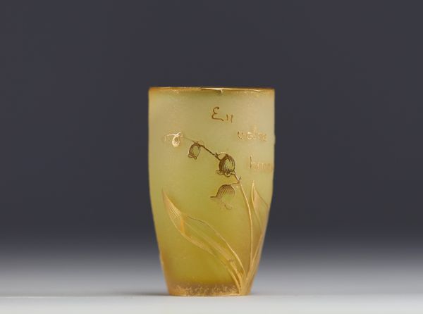 DAUM Nancy - Small talking vase ‘En votre Honneur’ in acid-etched glass enhanced with gold decorated with lily of the valley flowers, signed.