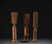 Ghana - Set of three carved wooden Fanti dolls.