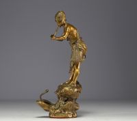 Léon HINGRE (1860-1926) ‘Le charmeur de serpent’ Bronze with golden patina, signed, foundry stamp ‘Louchet, Ciseleur, Paris’.