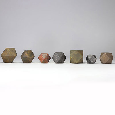 (7) Lot of seven Polygons made of painted wood and ceramics of different sizes from the early 20th century