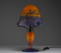 MULLER Frères Lunéville - Art Nouveau mushroom lamp in marmorated glass, double signature.