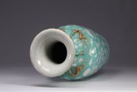 China - large porcelain vase decorated with flowers and birds, turquoise glaze, 19th century.