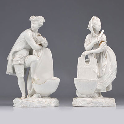 (2) pair of white porcelain statues of figures from MEISSEN