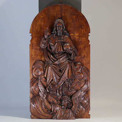 Carved wood bas-relief depicting a religious scene from the 18th century