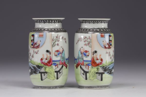 China - pair of famille rose vases with figures, Republic period.