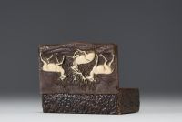 Snuffbox in wood and horn, Austrian work, 19th century