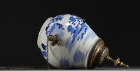 China - Blue and white porcelain vase with landscape design, mounted in a 