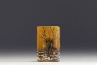 DAUM Nancy - Enamelled and acid-etched glass miniature vase decorated with a snowy landscape, signed under the piece.