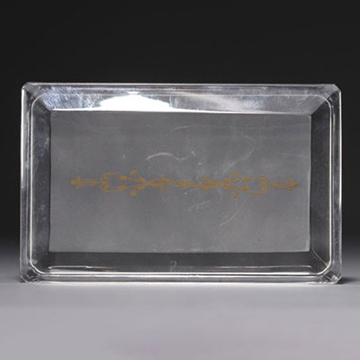 Val Saint Lambert - Crystal box, partly sandblasted lid with gold floral decoration, signed.