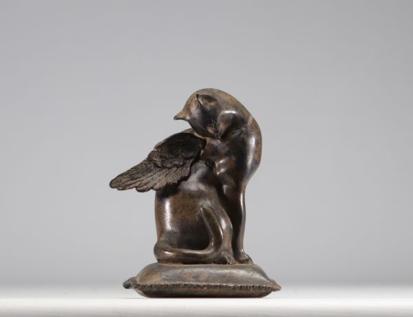 Pierre CHENET (XX-XXIth century) Bronze winged cat