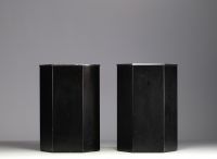 Velca Legnano - Pair of black lacquered sheet metal and steel wastepaper baskets, circa 1960-70.