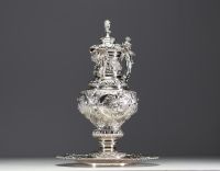 A very imposing ewer and tray in solid silver in the Italian Renaissance style.