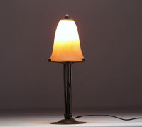 DAUM Nancy - Art Nouveau table lamp, orange shaded glass globe.