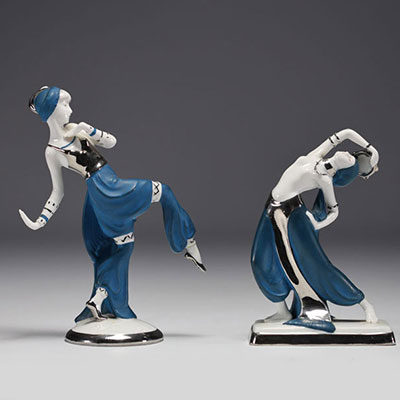 Joseph RIEDL - Couple of dancers in polychrome German porcelain, circa 1930.