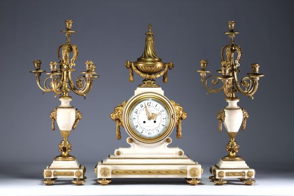 Imposing ormolu and marble mantel set 